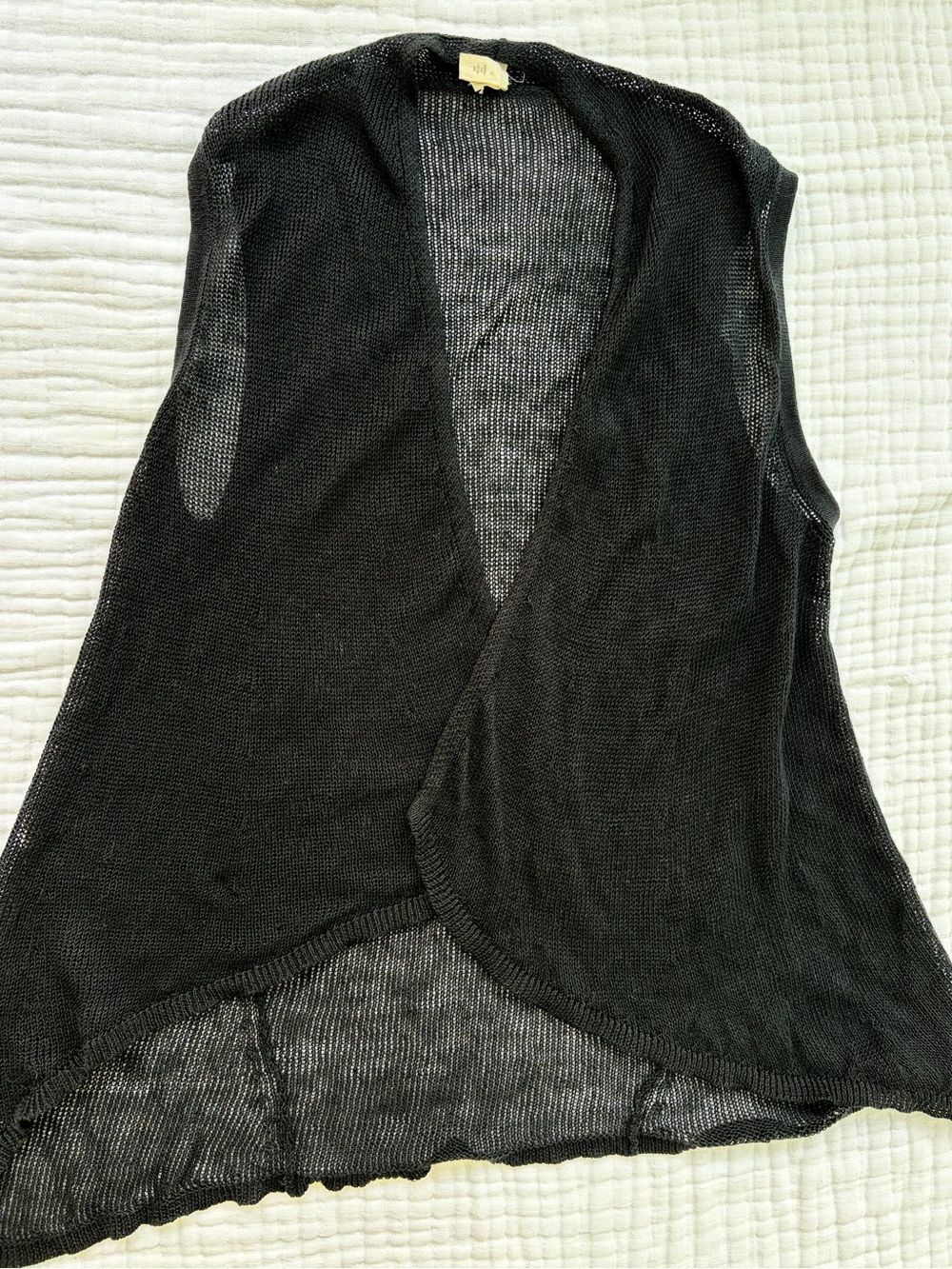 Eileen Fisher Organic Linen Open Front Sweater Vest Charcoal XS